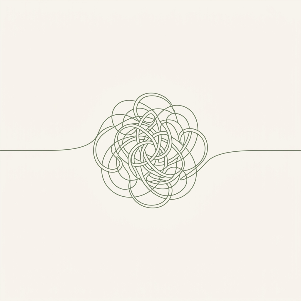 Before: the same line tangled into a tight knot