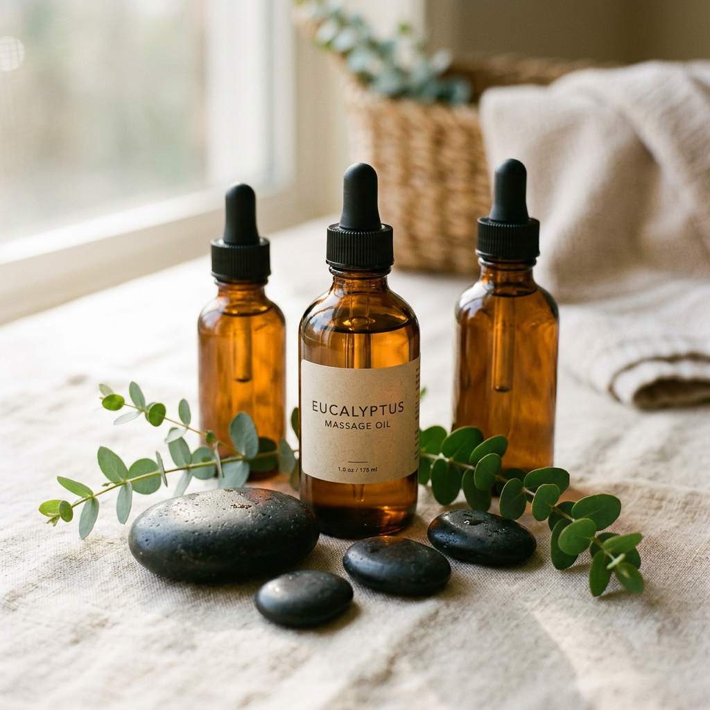 Massage oils, eucalyptus and hot stones