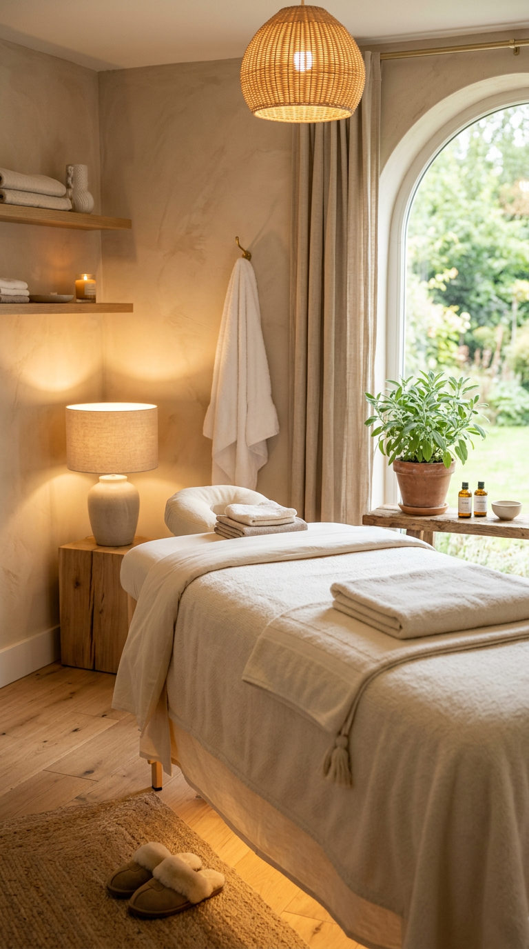 Heated massage table dressed in fresh linens